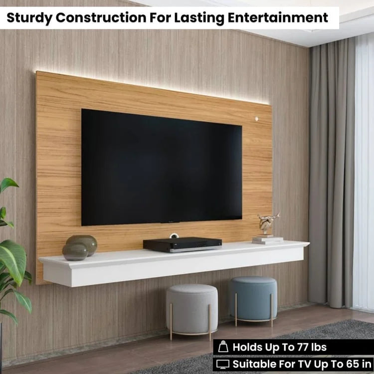 Floating TV Stand for up to 55   TVs - Wall-Mounted Entertainment Center with LED Strip & Shelf