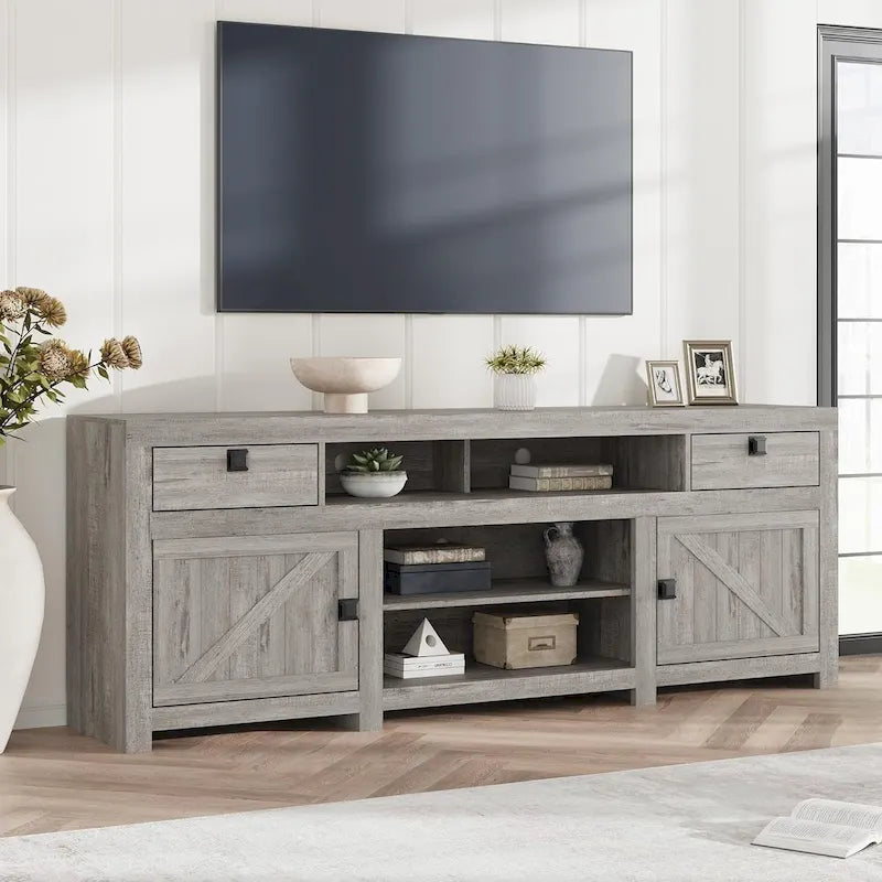 Farmhouse TV Stand for 75/80 Inch TVs, 70   Long Entertainment Center for Living Room