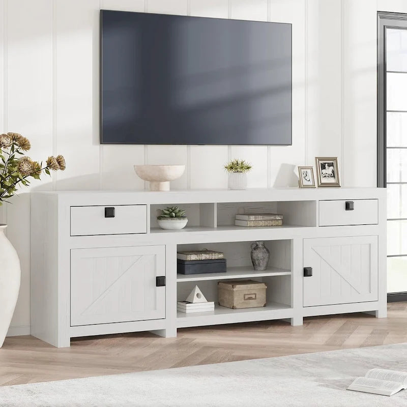 Farmhouse TV Stand for 75/80 Inch TVs, 70   Long Entertainment Center for Living Room