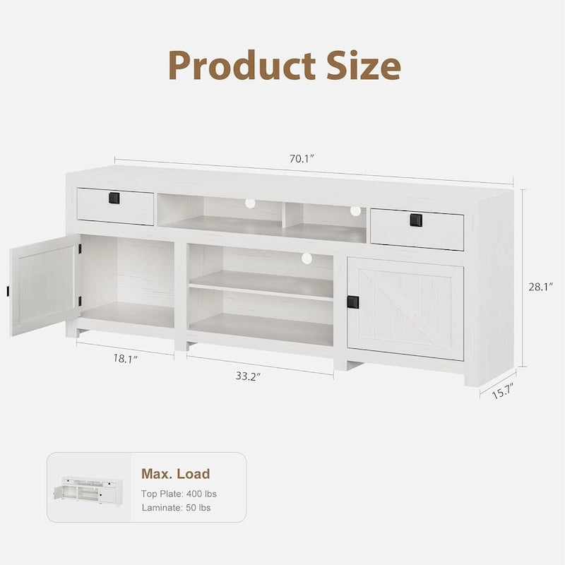 Farmhouse TV Stand for 75/80 Inch TVs, 70   Long Entertainment Center for Living Room