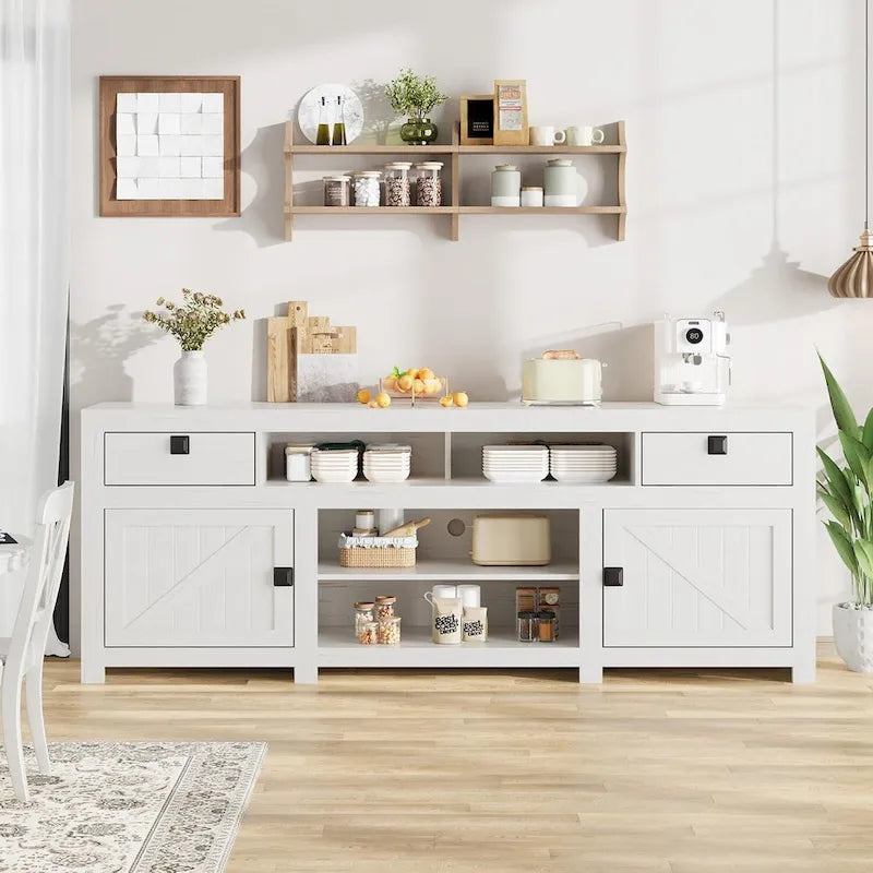 Farmhouse TV Stand for 75/80 Inch TVs, 70   Long Entertainment Center for Living Room