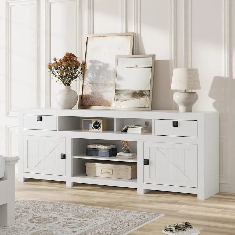 Farmhouse TV Stand for 75/80 Inch TVs, 70   Long Entertainment Center for Living Room
