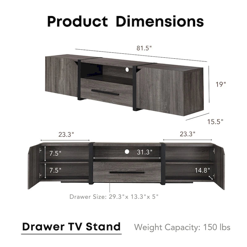 Sawa Rustic 81-inch 5-Shelf Multi-functional Storage TV Console by