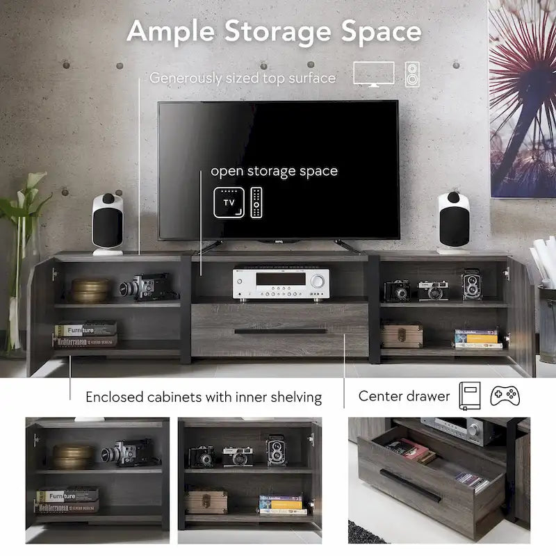 Sawa Rustic 81-inch 5-Shelf Multi-functional Storage TV Console by