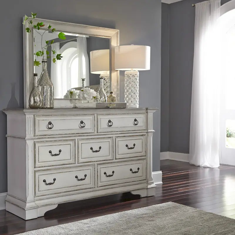 Abbey Park Weathered Brown & Antique White Dresser & Mirror
