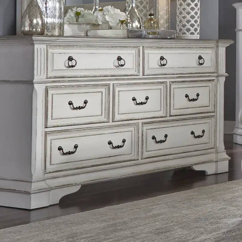    Abbey Park Weathered Brown & Antique White Dresser & Mirror