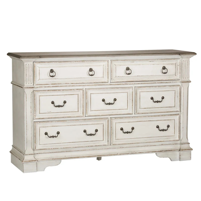 Abbey Park Weathered Brown & Antique White Dresser & Mirror