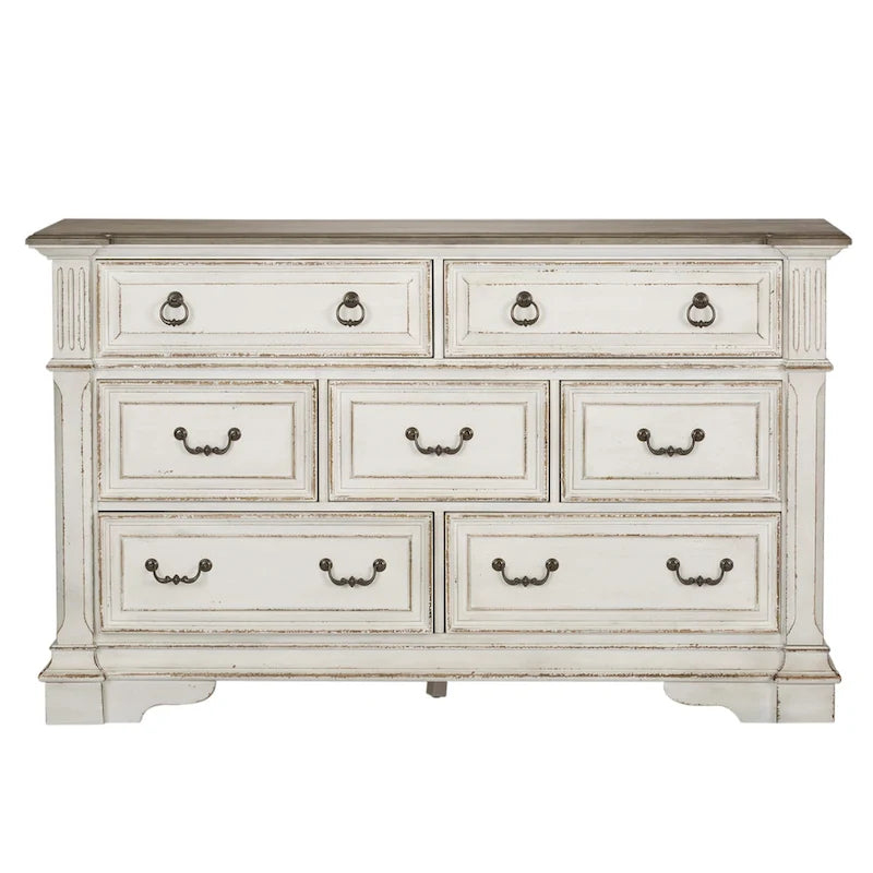 Abbey Park Weathered Brown & Antique White Dresser & Mirror
