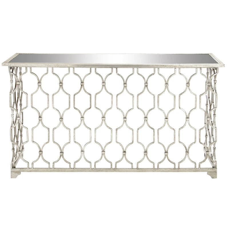 Metal Geometric Console Table with Mirrored Glass Top - Silver - Roche River Decor - 18  Wx55  Lx32  H