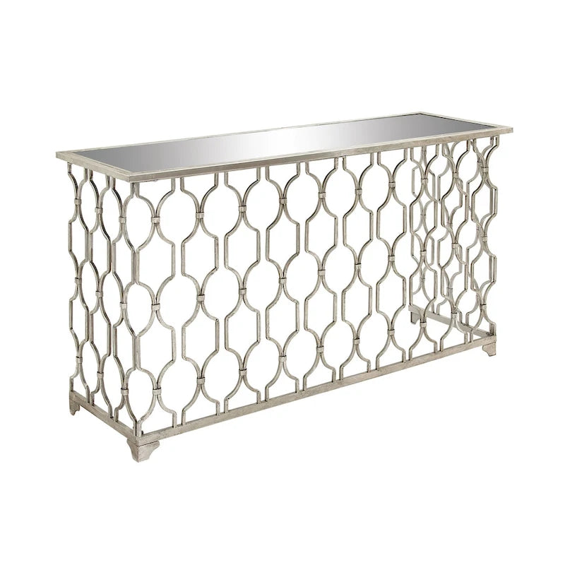 Metal Geometric Console Table with Mirrored Glass Top - Silver - Roche River Decor - 18  Wx55  Lx32  H