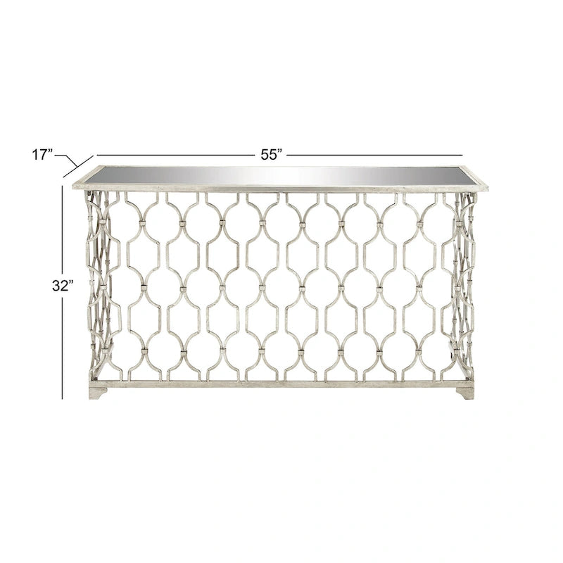 Metal Geometric Console Table with Mirrored Glass Top - Silver - Roche River Decor - 18  Wx55  Lx32  H