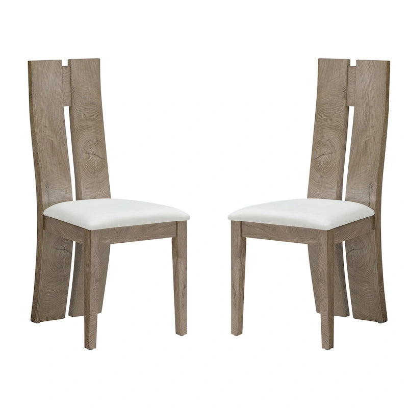 Set of 2 Dining Chair with PU Leather Cushion Seat and Wooden Back