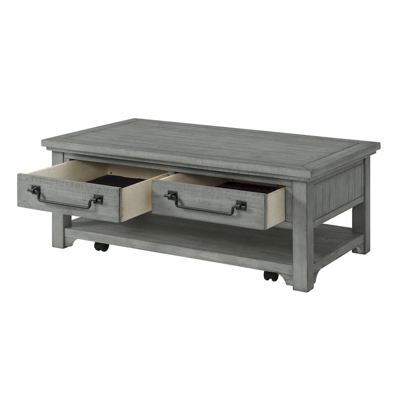 Beach House Dove Grey Solid Wood 2-Drawer Coffee Table