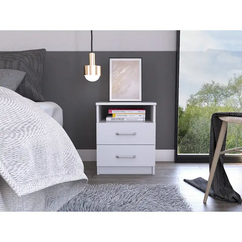 FM Furniture Oklahoma Nightstand with Two Drawers, and One Shelf