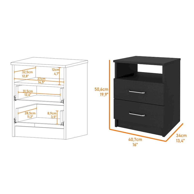 FM Furniture Oklahoma Nightstand with Two Drawers, and One Shelf