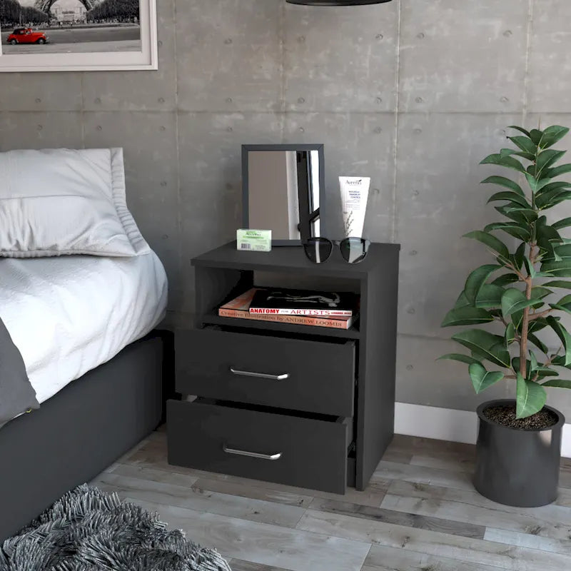FM Furniture Oklahoma Nightstand with Two Drawers, and One Shelf
