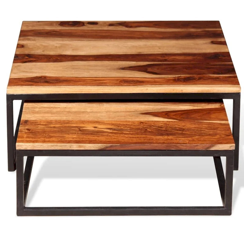 vidaXL Two Piece Nesting Coffee Table Set Solid Sheesham Wood