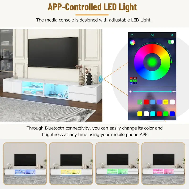 Modern TV Stand for TVs Up to 105  ,Tempered Glass Doors,Entertainment Center with 2 Drawers & Cabinets for Living Room