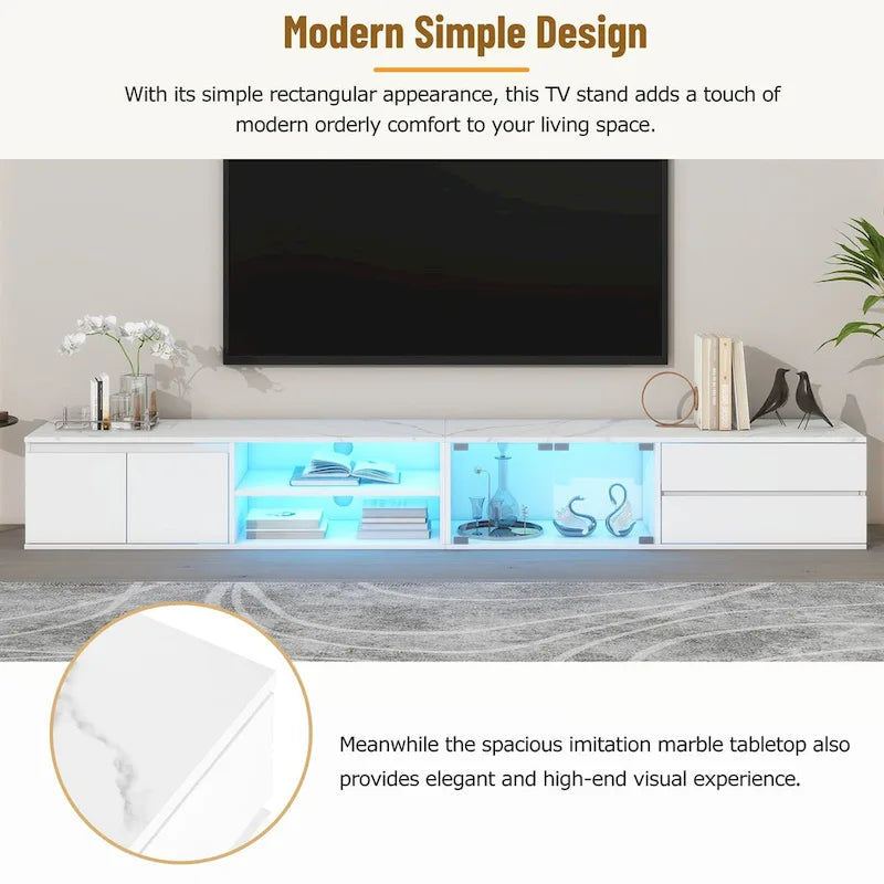 Modern TV Stand for TVs Up to 105  ,Tempered Glass Doors,Entertainment Center with 2 Drawers & Cabinets for Living Room