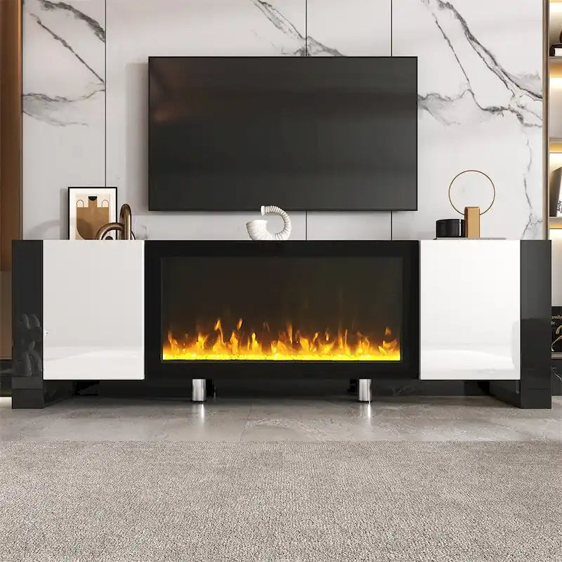 Modern TV Stand with 34.2   Non-heating Electric Fireplace and Cabinets