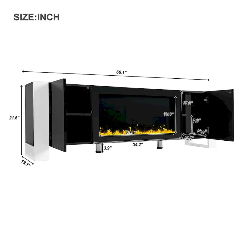 Modern TV Stand with 34.2   Non-heating Electric Fireplace and Cabinets