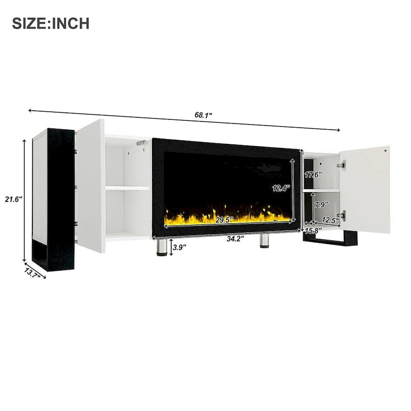 Modern TV Stand with 34.2   Non-heating Electric Fireplace and Cabinets