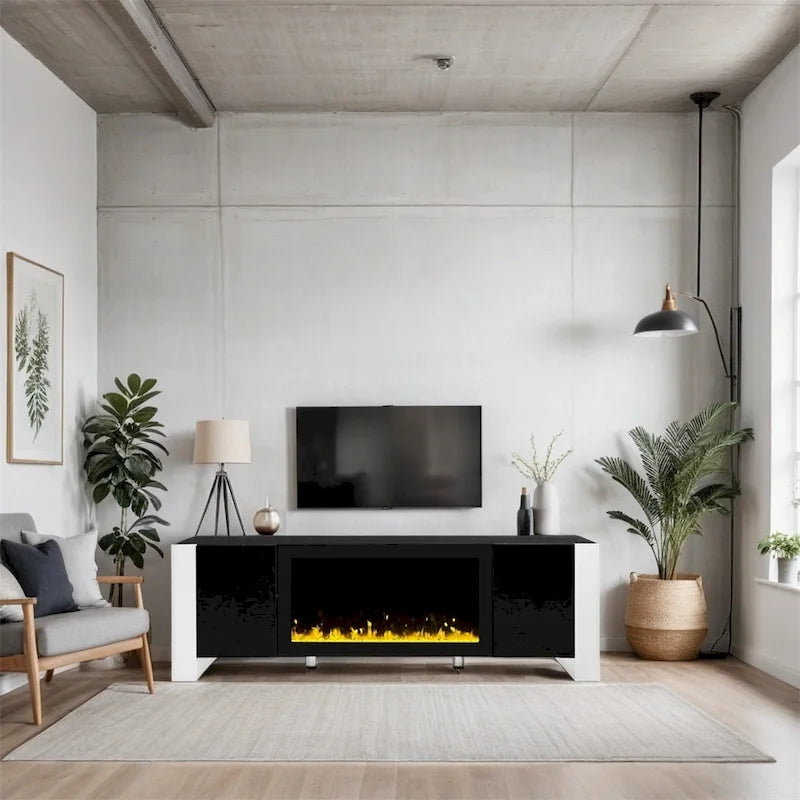 Modern TV Stand with 34.2   Non-heating Electric Fireplace and Cabinets