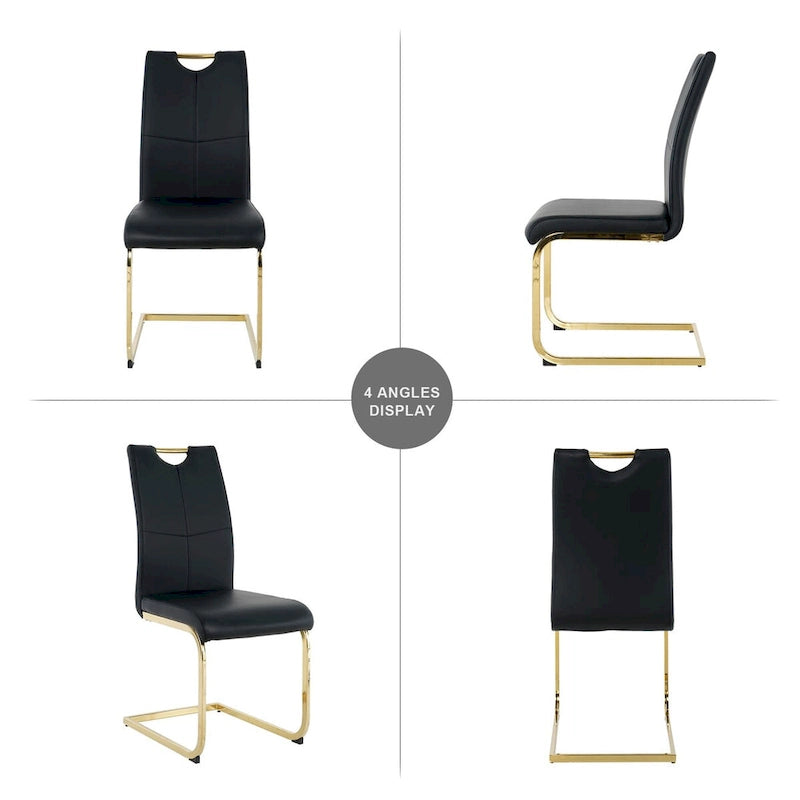 Modern Faux Leather Padded Seat Dining Chairs with gold Metal Legs,Set of 2