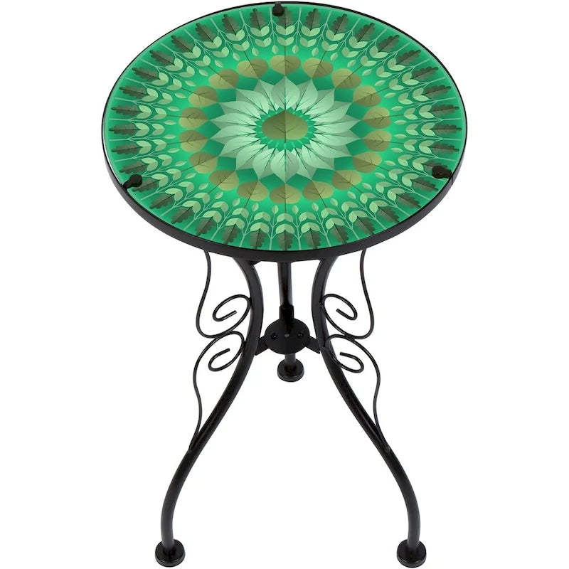 22   Leaf Design Glass & Metal Side Table by   