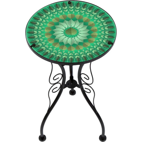 22   Leaf Design Glass & Metal Side Table by   