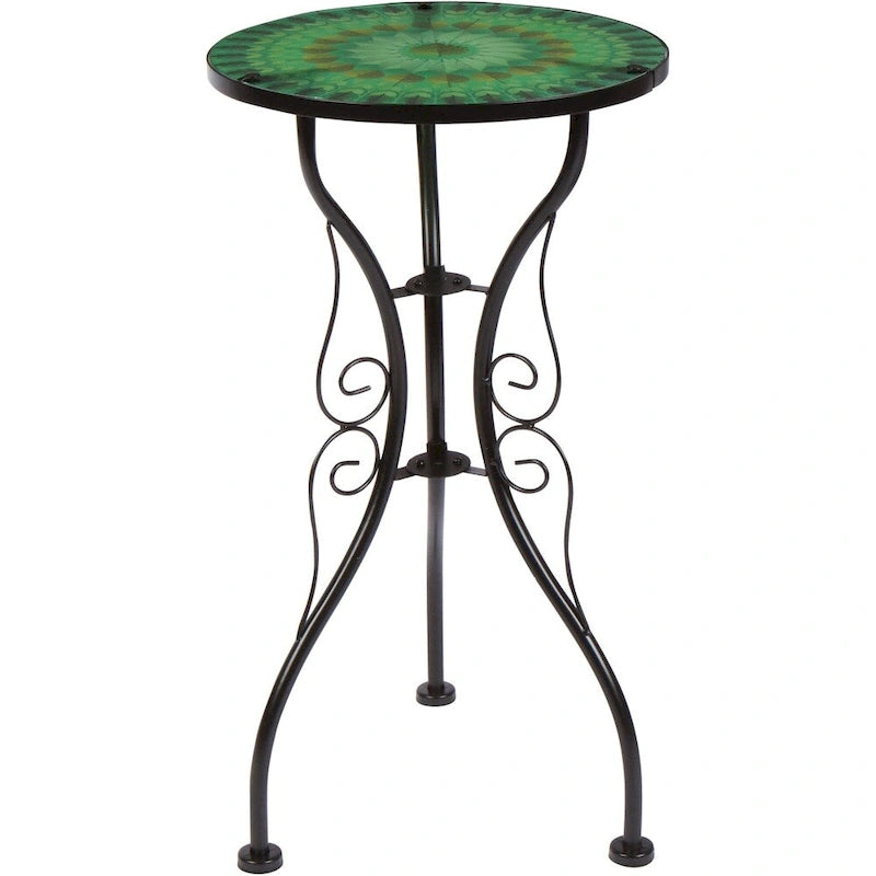 22   Leaf Design Glass & Metal Side Table by