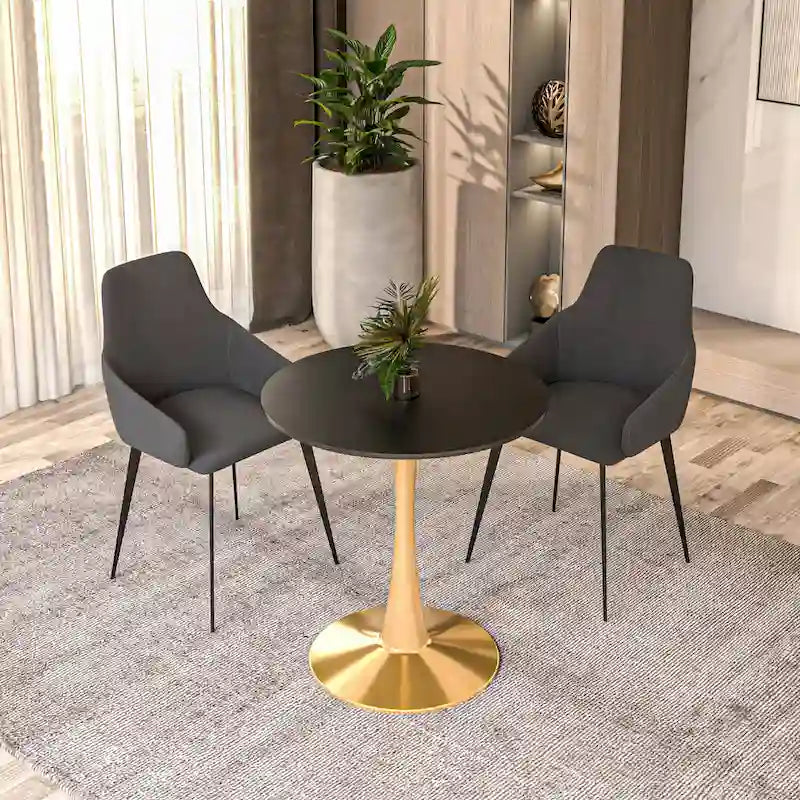 Bristol 24   Round Dining Table for 4 with MDF Tabletop in Gold Steel Base for Kitchen & Dining Room