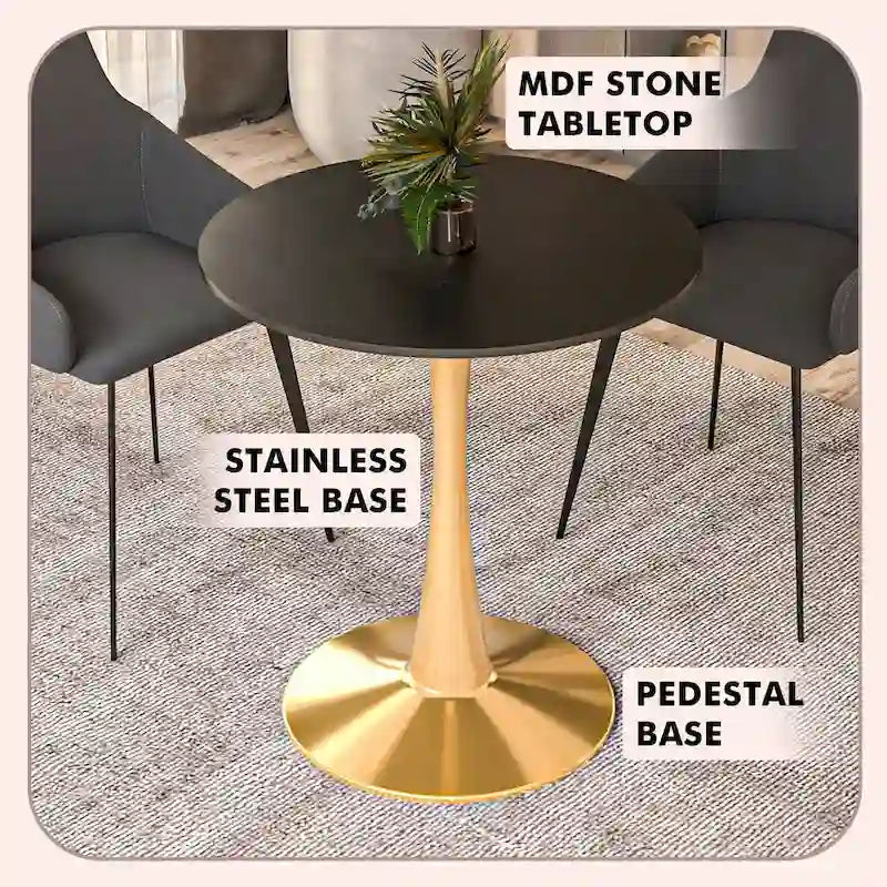 Bristol 24   Round Dining Table for 4 with MDF Tabletop in Gold Steel Base for Kitchen & Dining Room