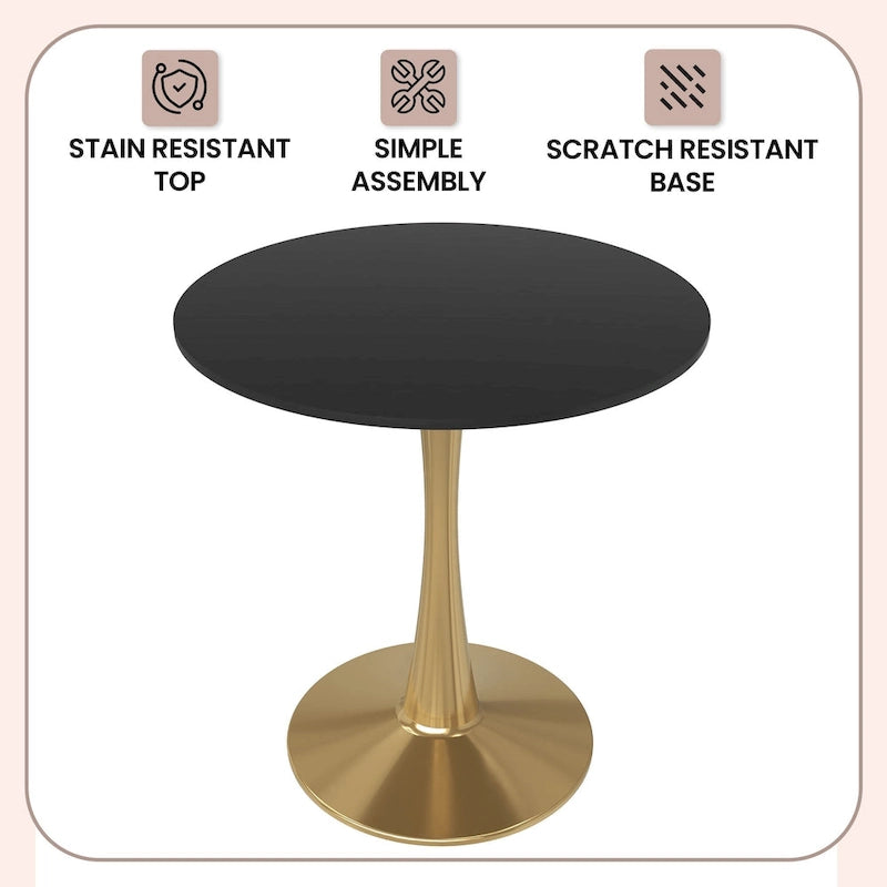 Bristol 24   Round Dining Table for 4 with MDF Tabletop in Gold Steel Base for Kitchen & Dining Room