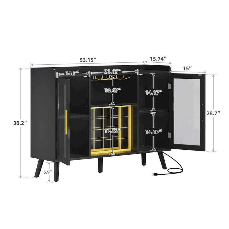 53   Wine Bar Cabinet Coffee Bar Cabinet for Liquor and Glasses with Led Lights & Power Outlets